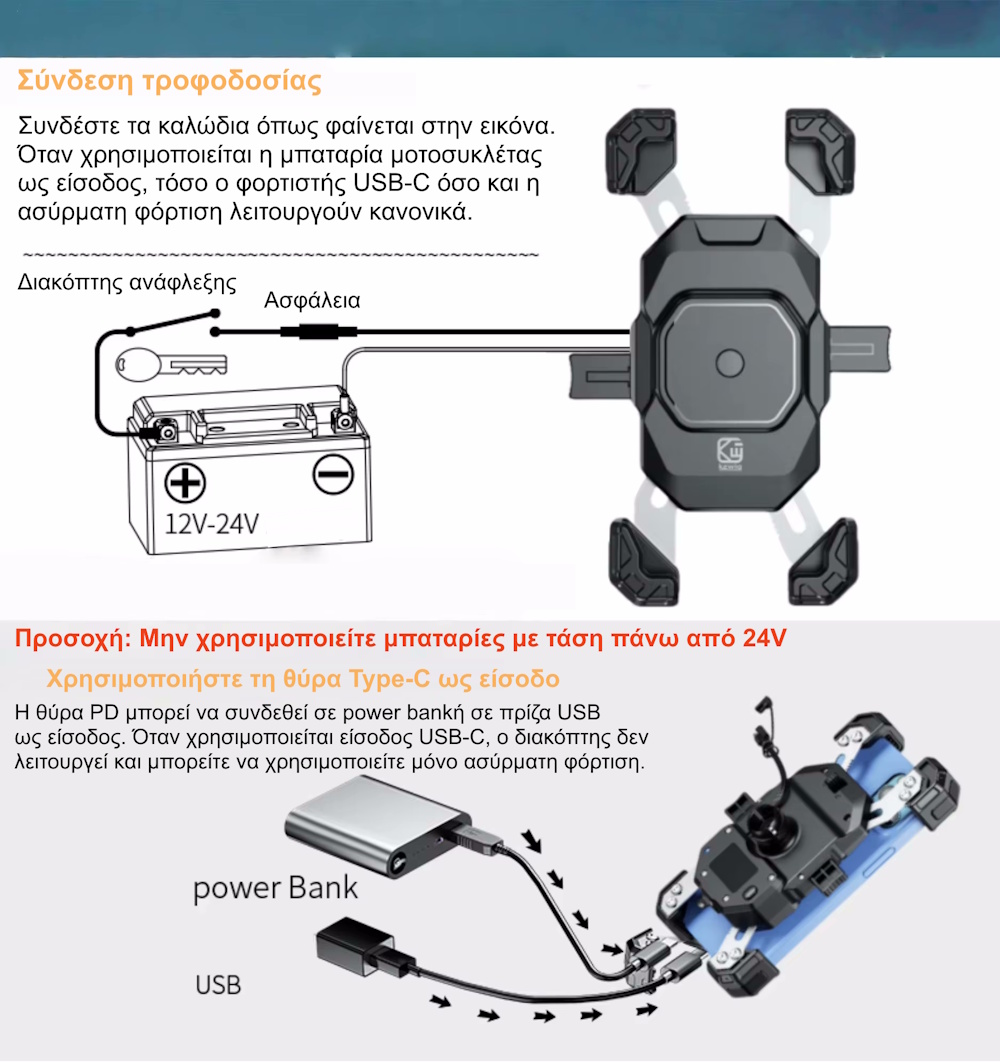 Βάση κινητού μηχανής fast charge