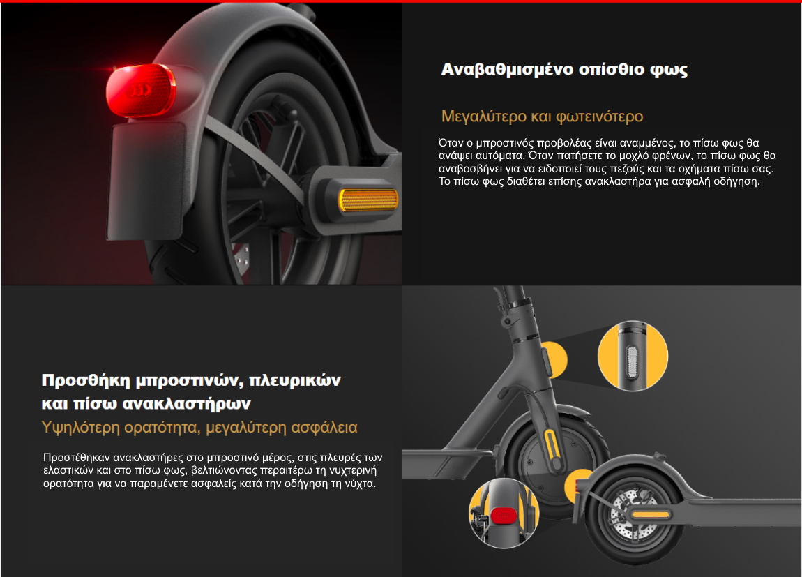 Xiaomi Mi Electric Scooter 1S φωτισμός και ανακλαστήρες Xiaomi Mi Electric Scooter 1S φωτισμός και ανακλαστήρες